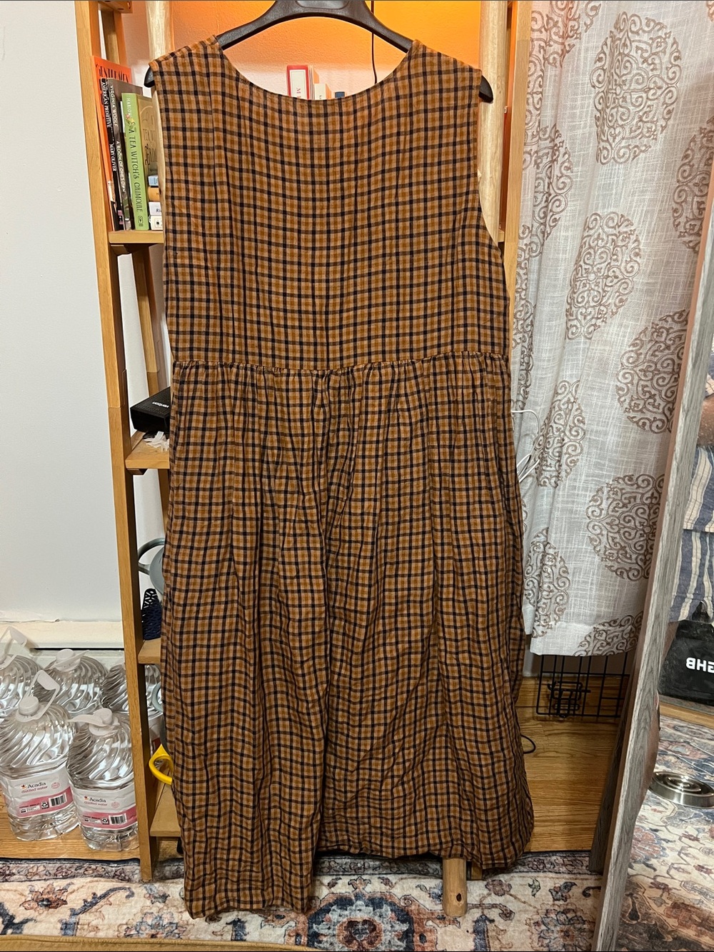Son de Flor Sleeveless Smock Plaid Midi Dress in Brown Check - Picture 4 of 4